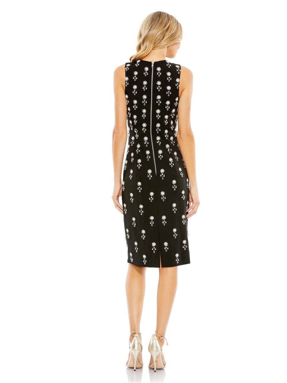 Mac Duggal Black Midi Sheath Dress with Crystal Motifs - Picture 3 of 5